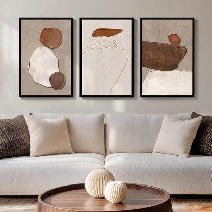 Elevate Your Space with a Set of 3 Framed Neutral Abstract Canvas Prints - Modern Minimalist Artwork for Any Room