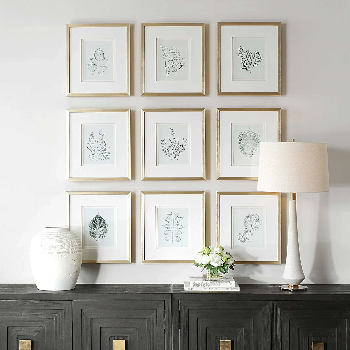 Script Framed Botanical Prints Set/9