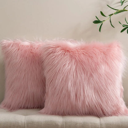 Pack of 2 Faux Fur Throw Pillow Covers - 18X18 Inch, Soft Polyester, Top Grade Materials, Machine Washable, Perfect for All Seasons