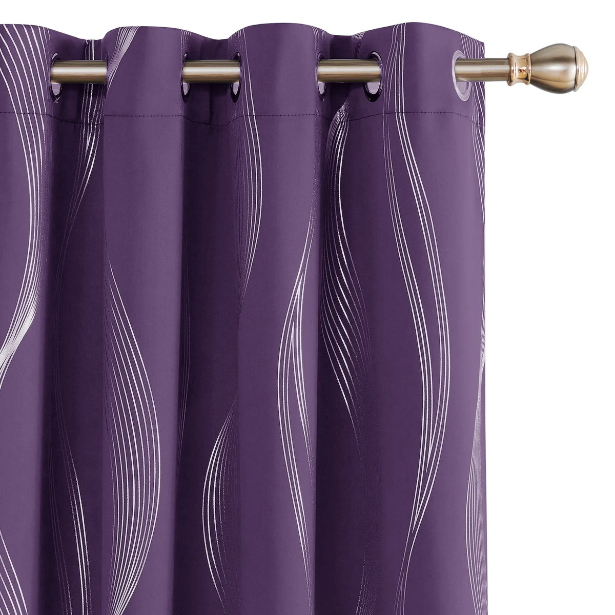Silver Wave Print Blackout Curtains | Thermal Insulated, Grommet or Rod Pocket | Wide Size Range, Set of 2