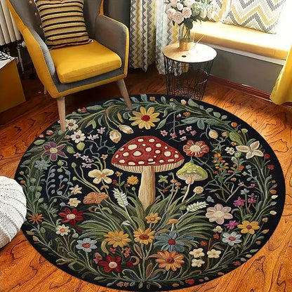 Mushroom Boho Floral Felt Rug - Fluffy, Non-Slip, and Machine Washable for Effortless Elegance
