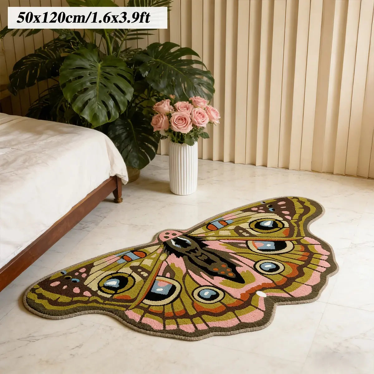 Irregular Shape Butterfly Moth Pattern Bedside Rug - Soft Velvet Carpet for Bohemian Style Home Decor