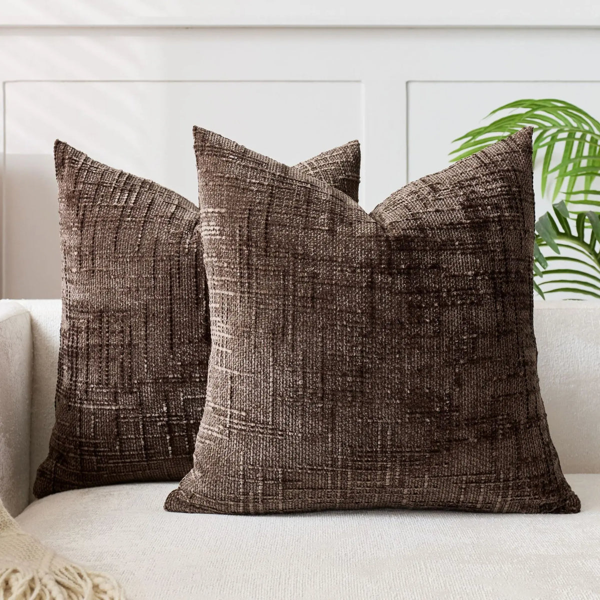 Elevate Your Home Decor with Our 18x18 Soft Chenille Cushion Covers - 2-Piece Set in Rustic Style, Perfect for Any Living Space!