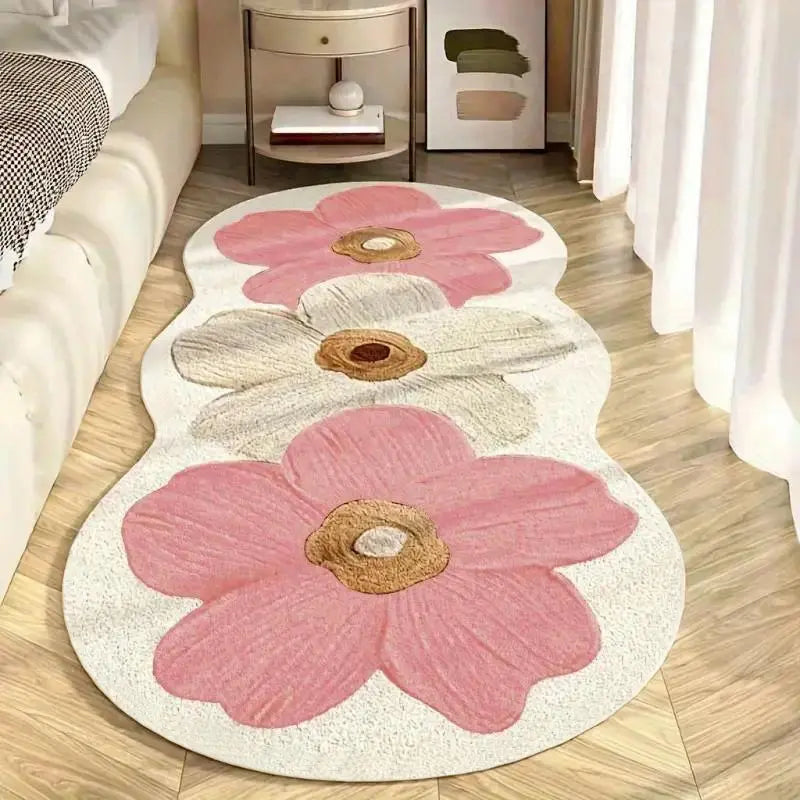 Flower-Pattern Non-Slip Floor Mat, Rectangular Soft Floral Area Rug, Decorative Rug for Home, Living Room, Bedroom and Study Room
