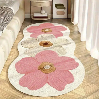 Flower-Pattern Non-Slip Floor Mat, Rectangular Soft Floral Area Rug, Decorative Rug for Home, Living Room, Bedroom and Study Room
