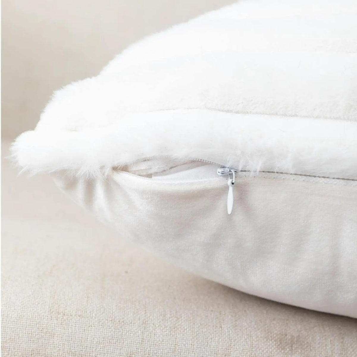 Set of 2 Faux Fur Cream White Throw Pillow Covers – Fluffy Striped Design, Perfect for Sofa, Couch or Bedroom Decor (18x18 Inch)