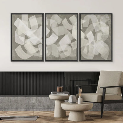 Framed Canvas Print Set - Abstract Geometric Art in Calming Neutral Tones - 16" x 24" x 3