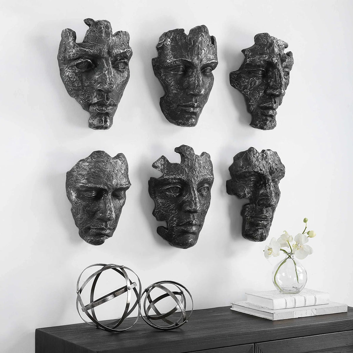 Sculptural Mask Wall Decor, Set of 6