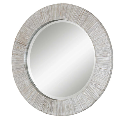 Whitewash Bamboo Round Mirror
