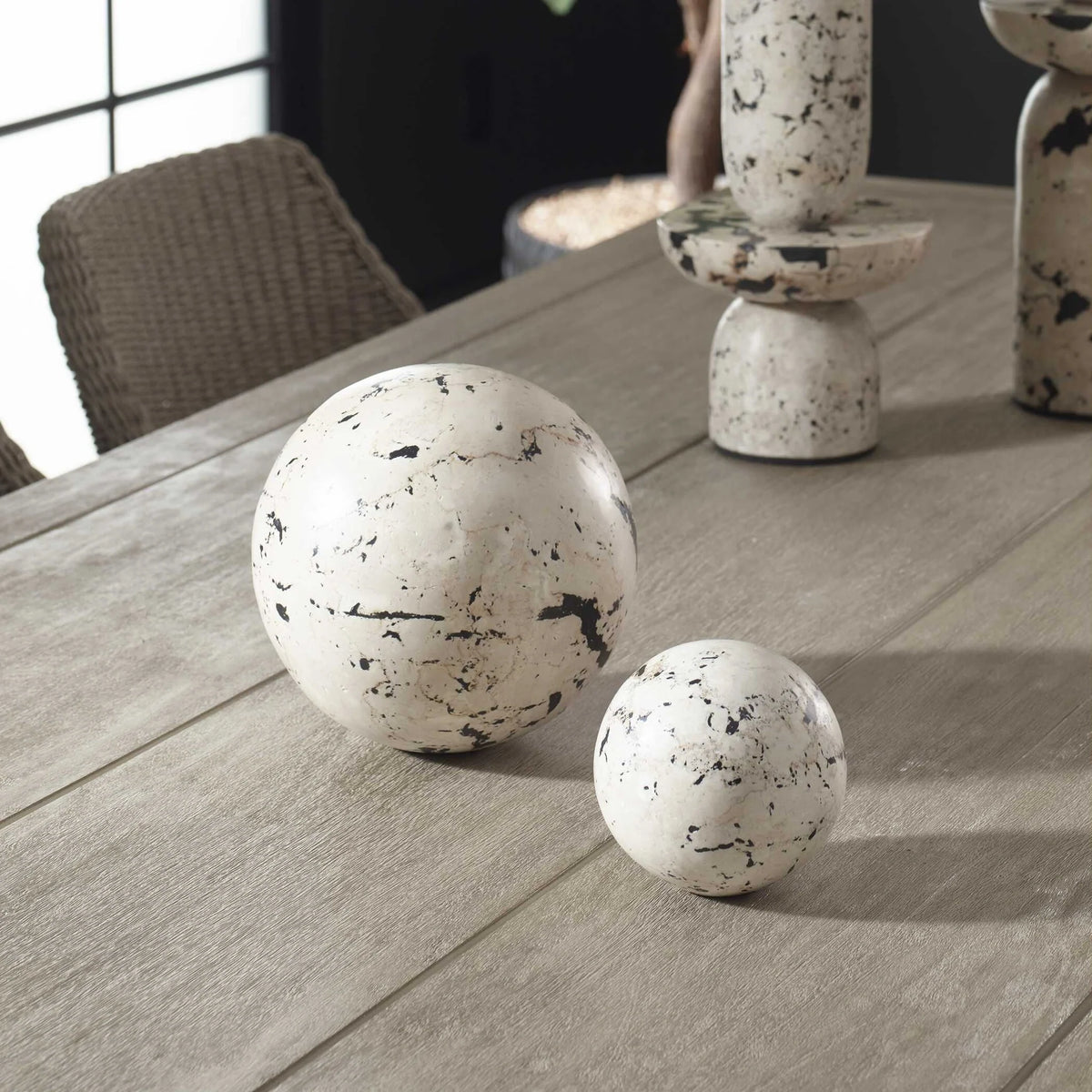 Coral Stone Spheres, Set of 2
