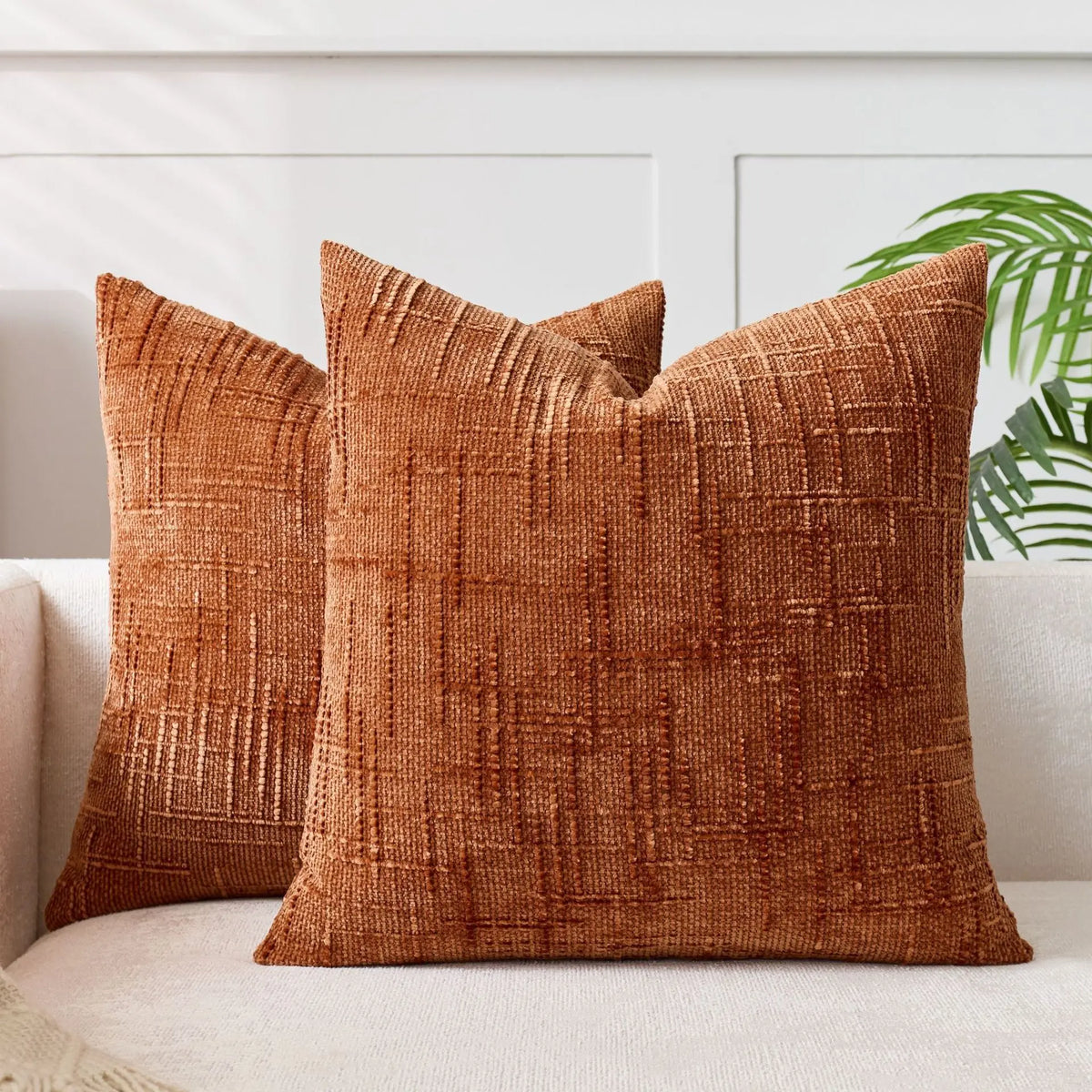 Elevate Your Home Decor with Our 18x18 Soft Chenille Cushion Covers - 2-Piece Set in Rustic Style, Perfect for Any Living Space!
