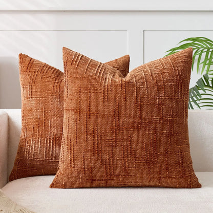 Elevate Your Home Decor with Our 18x18 Soft Chenille Cushion Covers - 2-Piece Set in Rustic Style, Perfect for Any Living Space!