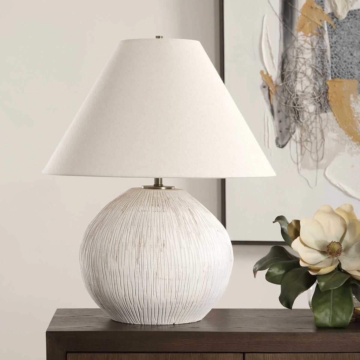 Aged White Table Lamp