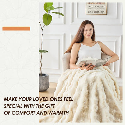 Fluffy Faux Fur Throw Blanket - Plush Rabbit Fur for Comfort on Couch, Sofa, or Bed