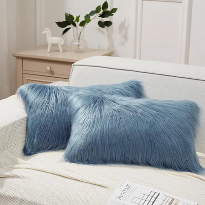 Pack of 2 Faux Fur Throw Pillow Covers - 18X18 Inch, Soft Polyester, Top Grade Materials, Machine Washable, Perfect for All Seasons