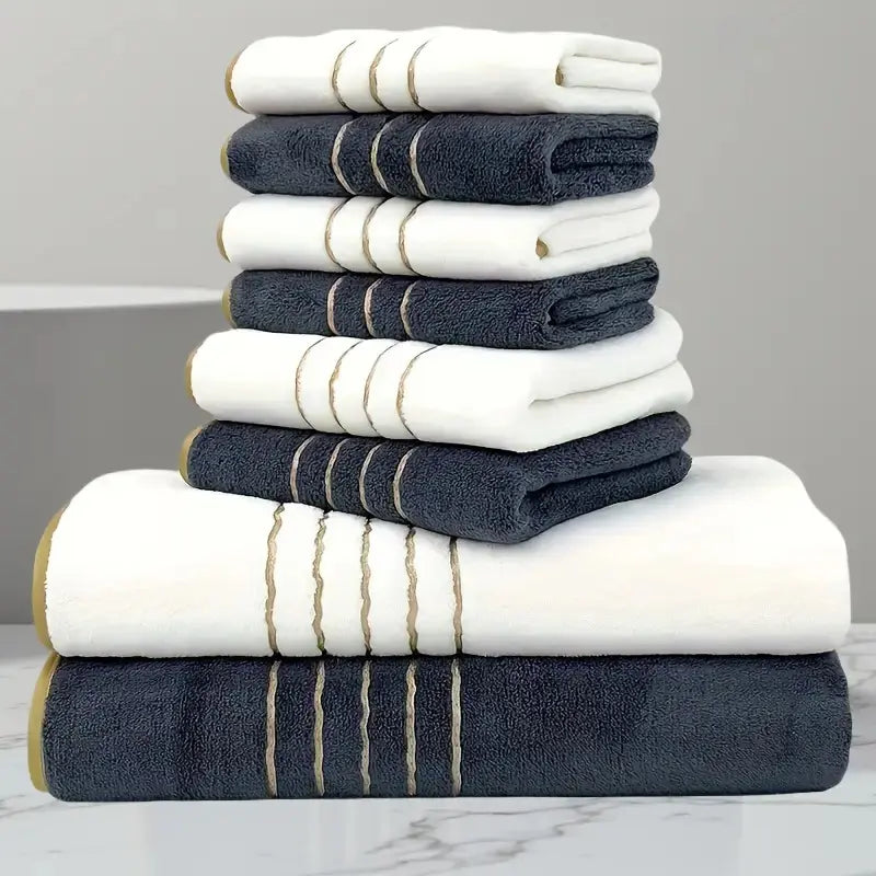 8-Piece Bathroom Towel Set - 2 Bath Towels, 2 Hand Towels, 4 Washcloths for Softness and Absorbency