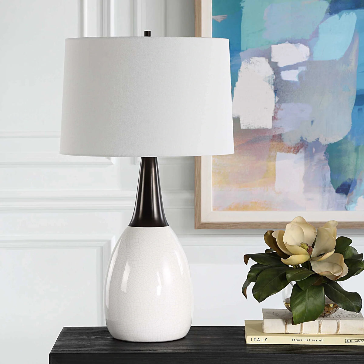 Crackled White Ceramic Table Lamp