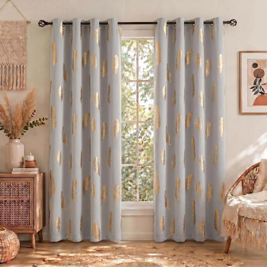 2 Panels of 52"x84" Foil Metallic Printed Grommet Blackout Curtains - Thermal Insulated Drapes for Privacy and Comfort