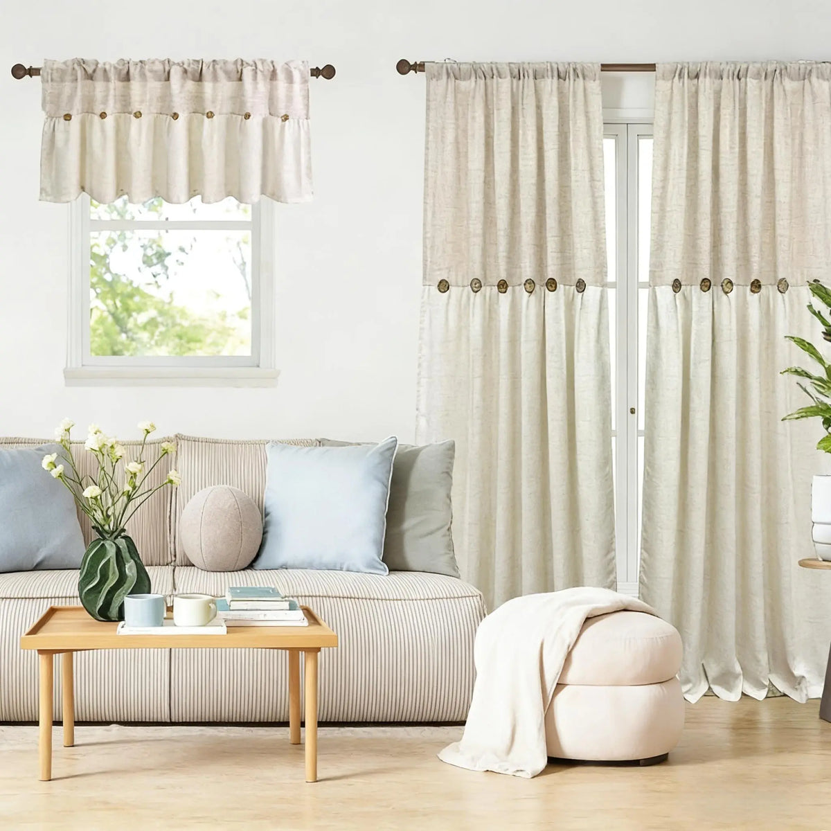Rustic Vintage Linen Button Valance