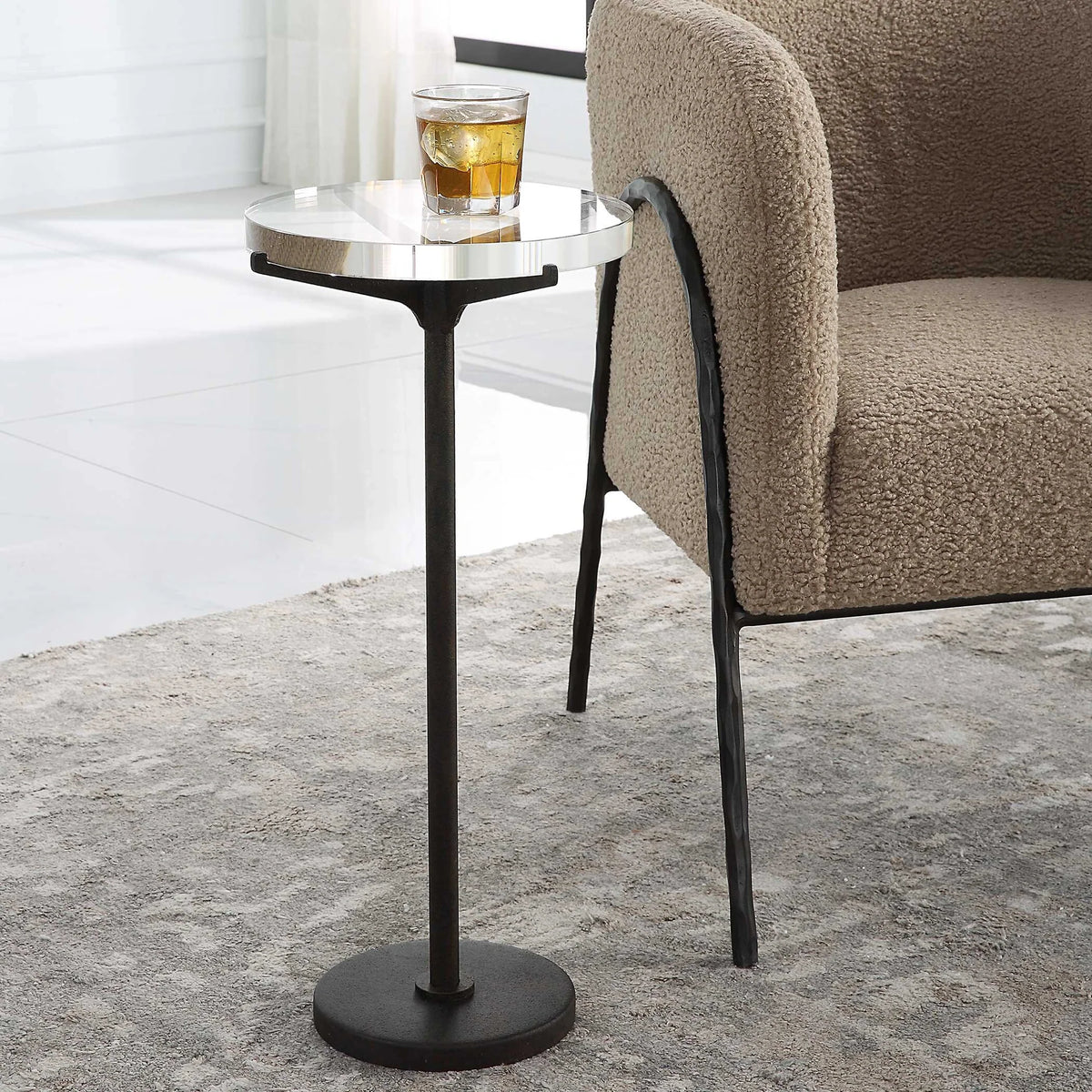 Industrial Crystal Top Accent Table