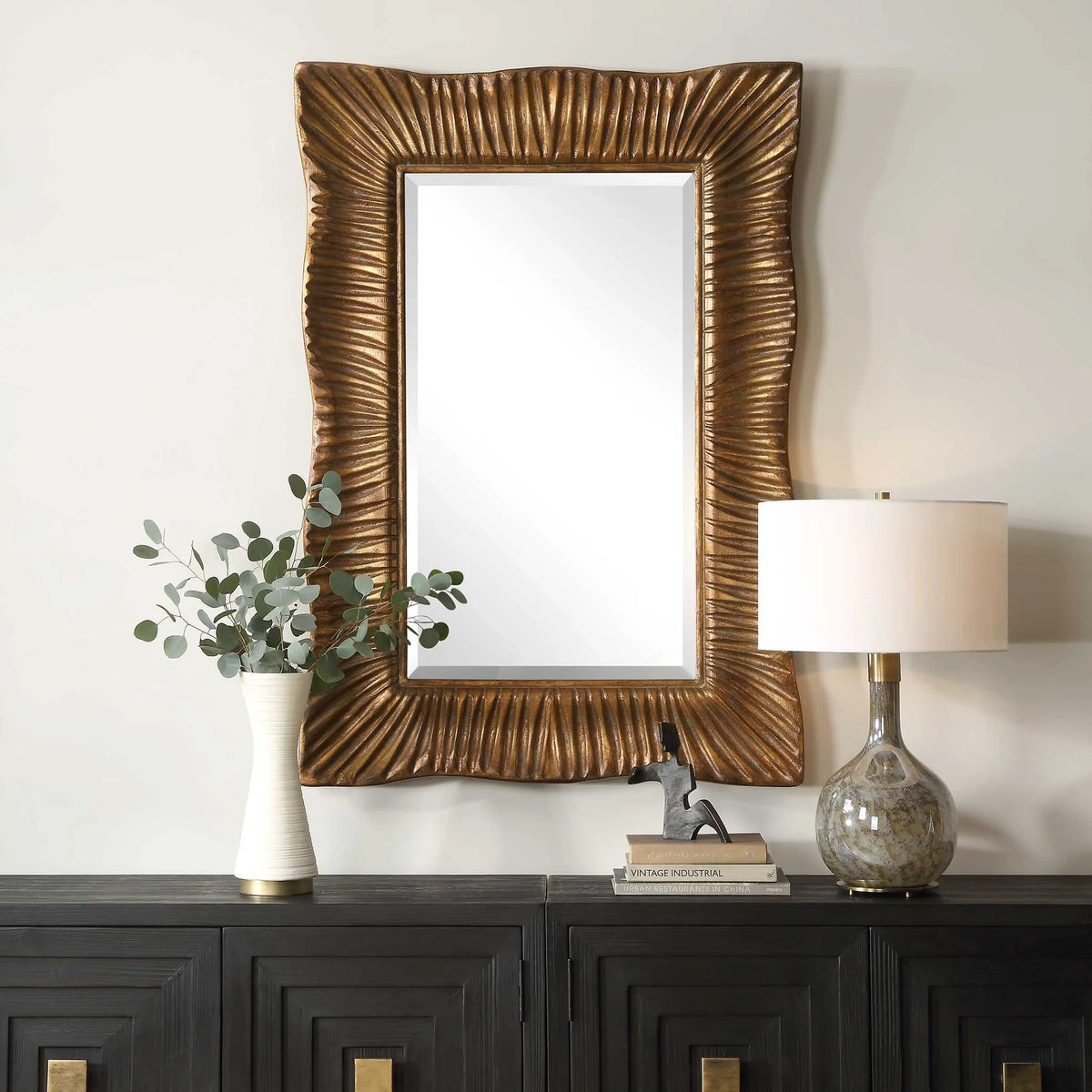 Scalloped Antique Gold Mirror