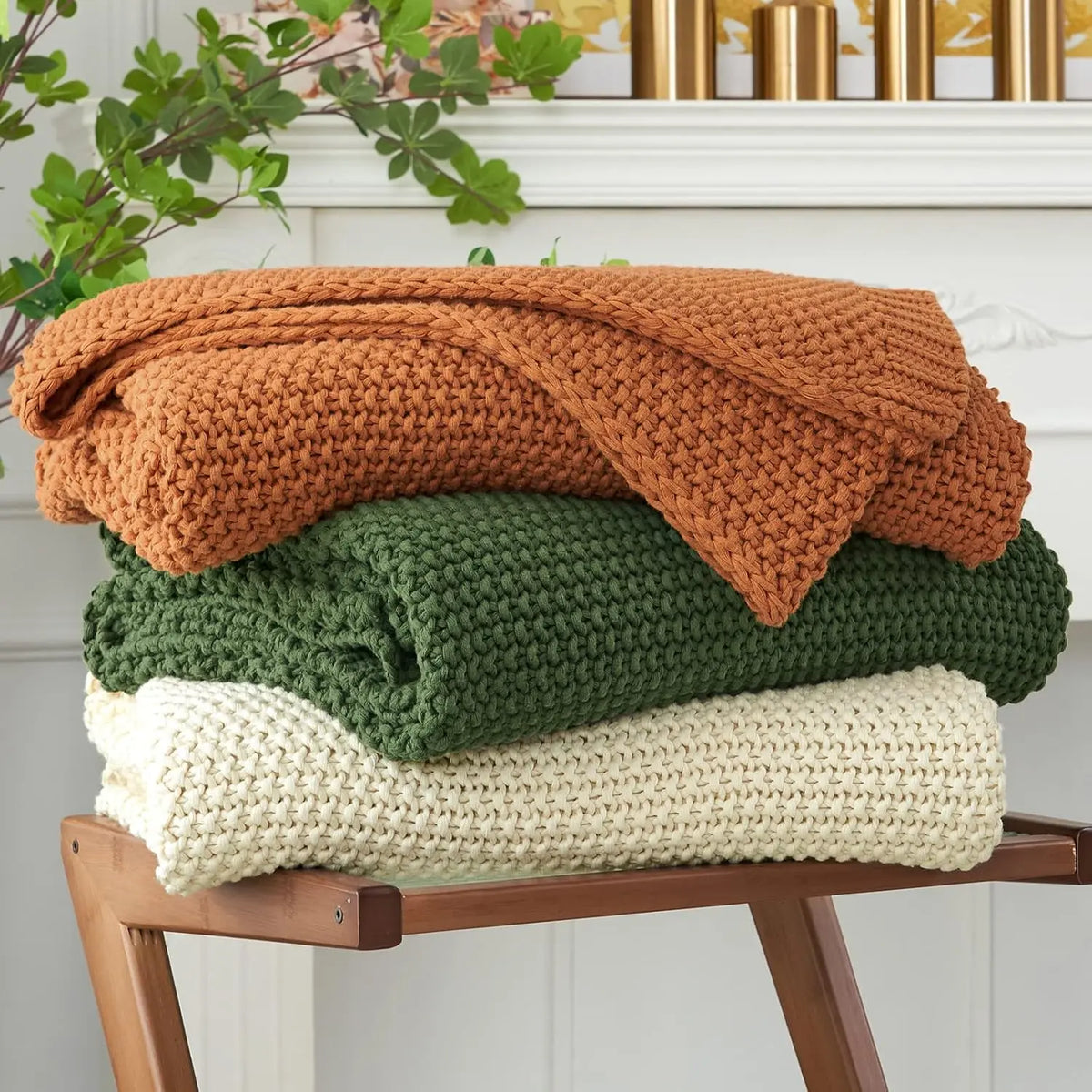 Chunky Knit Throw Blanket Lightweight Beige Cotton Blanket for Sofa Couch Bed , Rustic Shabby Modern Farmhouse, 51 X 63 Give Bag