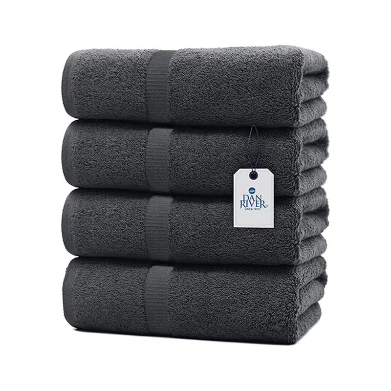 Indulge in Luxury: DAN RIVER Unisex 100% Cotton 4-Piece Bath Towel Set - Ultra-Soft, Lightweight, and Fade-Resistant for Everyday Comfort
