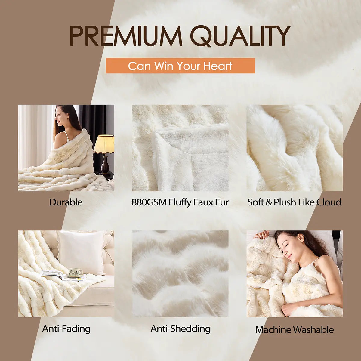 Fluffy Faux Fur Throw Blanket - Plush Rabbit Fur for Comfort on Couch, Sofa, or Bed