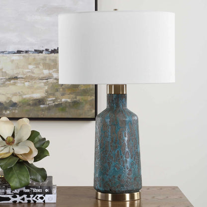 Cracked Teal Table Lamp