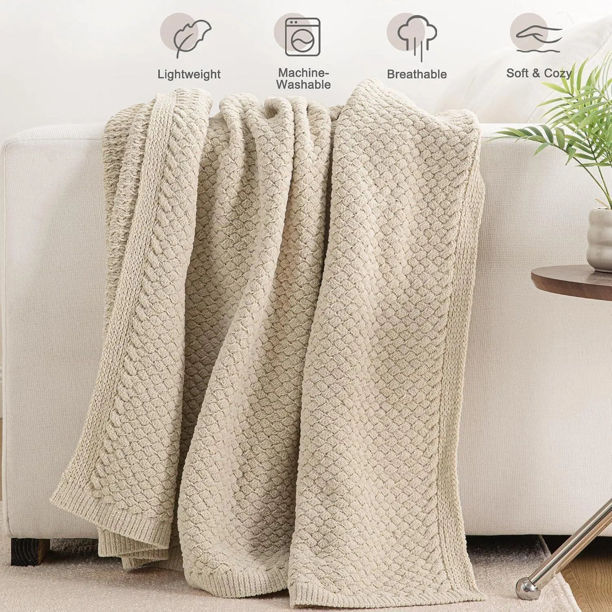 【Backtoschoolday】Whale Flotilla Chunky Chenille Knit Bed Blanket, Lightweight Breathable Summer Basket Woven Decorative Throw