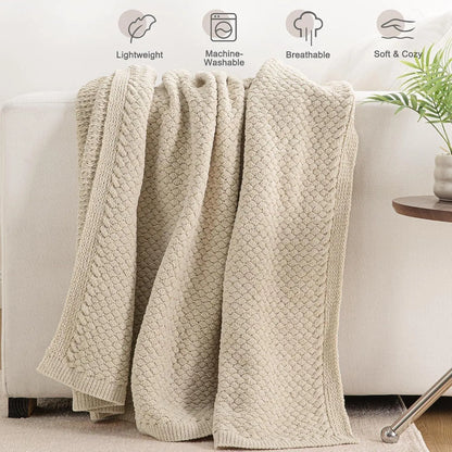 【Backtoschoolday】Whale Flotilla Chunky Chenille Knit Bed Blanket, Lightweight Breathable Summer Basket Woven Decorative Throw