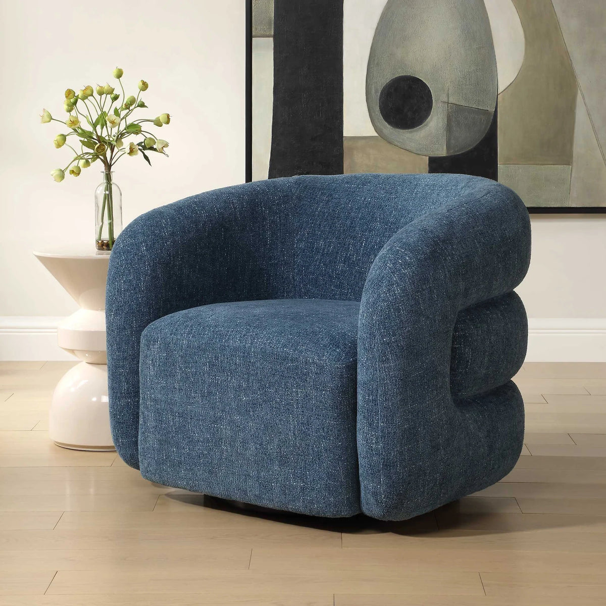 Blue Swivel Barrel Chair