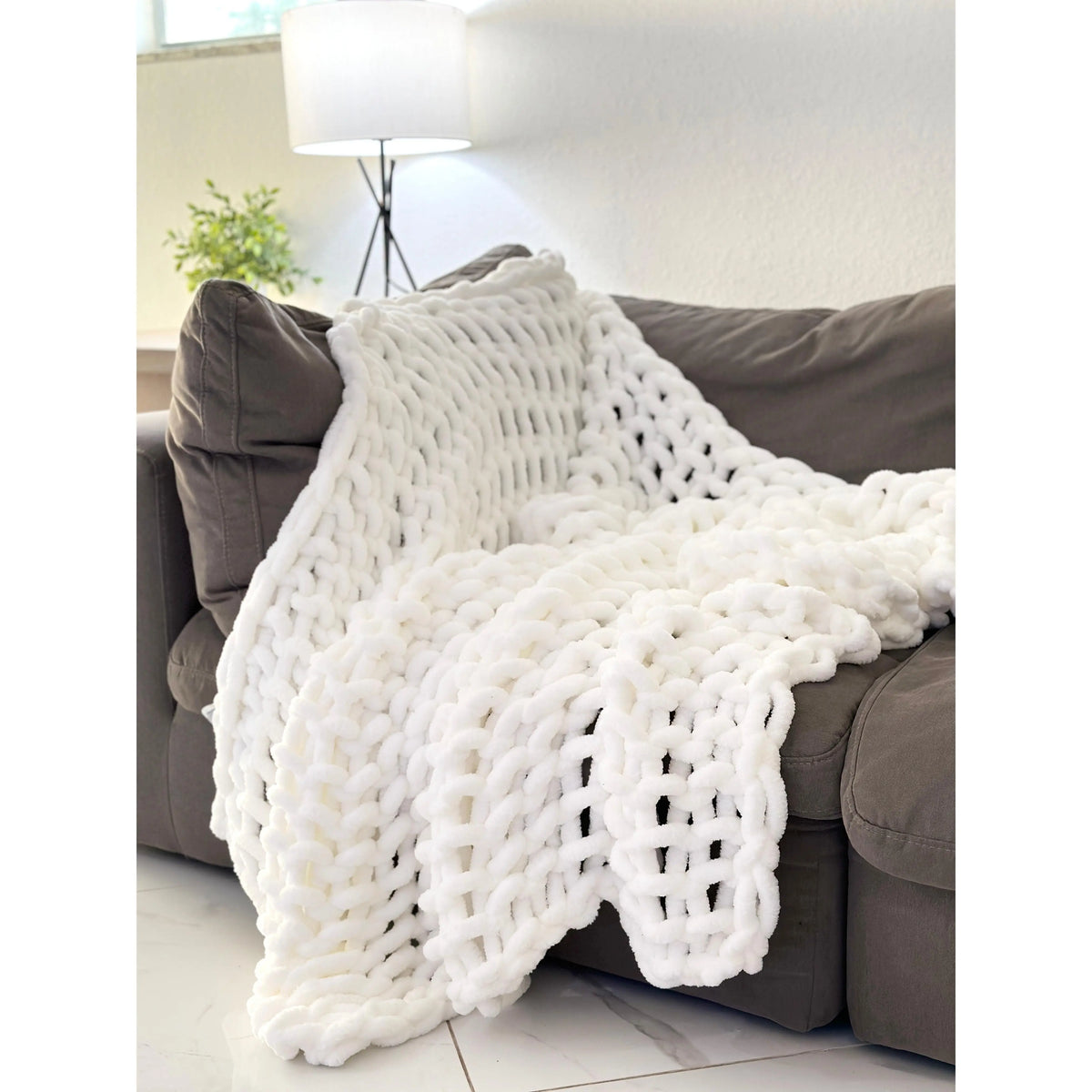 Soft & Chunky Knit Throw Blanket 50X60 (Ivory/White)