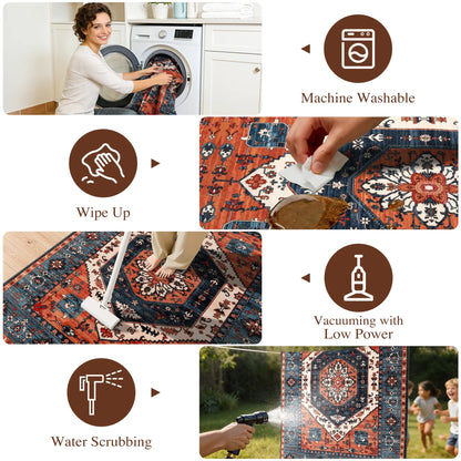 Shilucheng Boho Washable Area Rug | Low Pile, Non-Slip Rubber Backing | 8 Colourways, Sizes 2×3 to 9×12