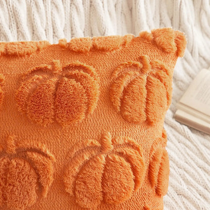 Set of 2 Fall Throw Pillow Covers 18X18 Pumpkin Design – Autumn Decor for Sofa, Couch & Porch