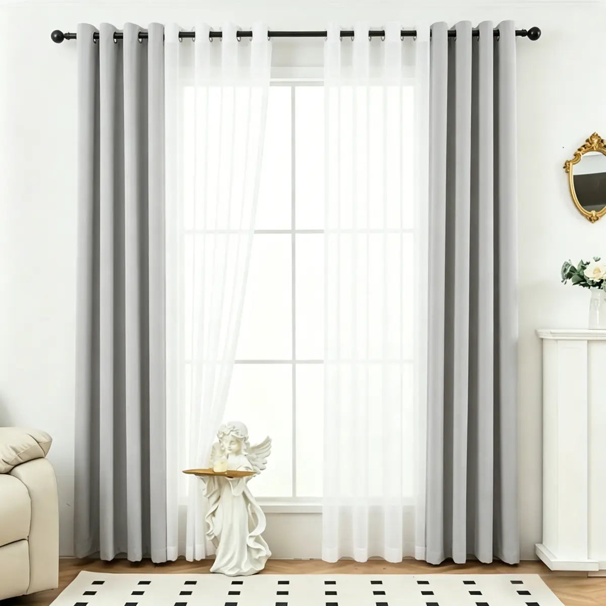 4 Panels Blackout Curtain Set – 2 Blackout Curtains + 2 Semi Sheer Curtains for Style and Light Control in Any Room