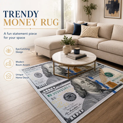 Aisoon 100 Dollar Bill Print Area Rug - Durable, Non-Slip, and Stain-Resistant Indoor Decorative Rug in Two Sizes for Entryways and Bedrooms