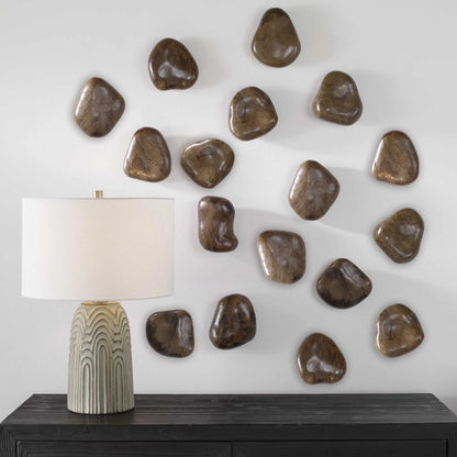 Wood Pebble Wall Decor, Set of 9