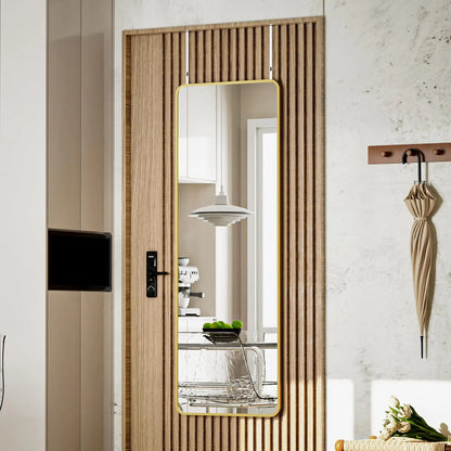Beautypeak 48" × 14" Full Length Wall Mirror | Slim Aluminium Frame with Leather Cord | Arch & Rectangular in Gold or Black