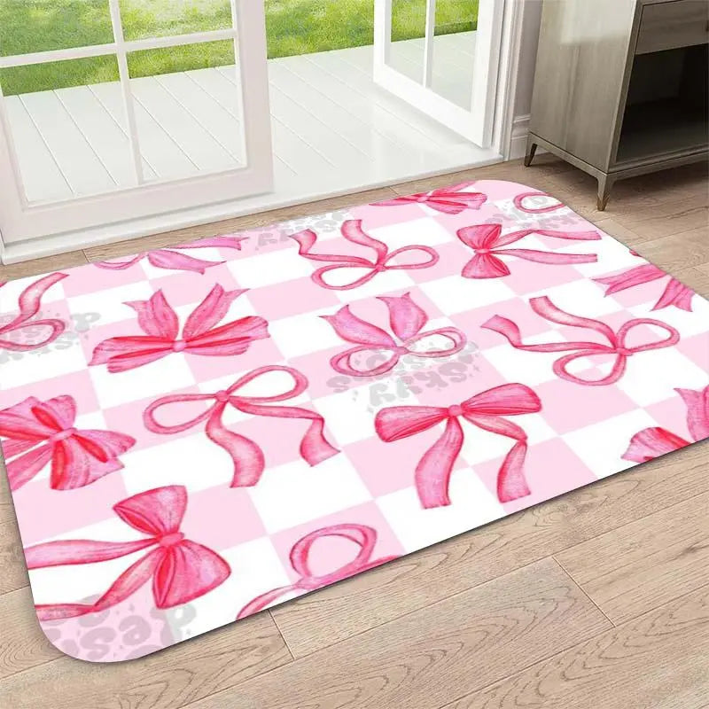 Bow Pattern Square Floor Mat - Non-Slip, Washable Area Rug for Living Room and Bedroom