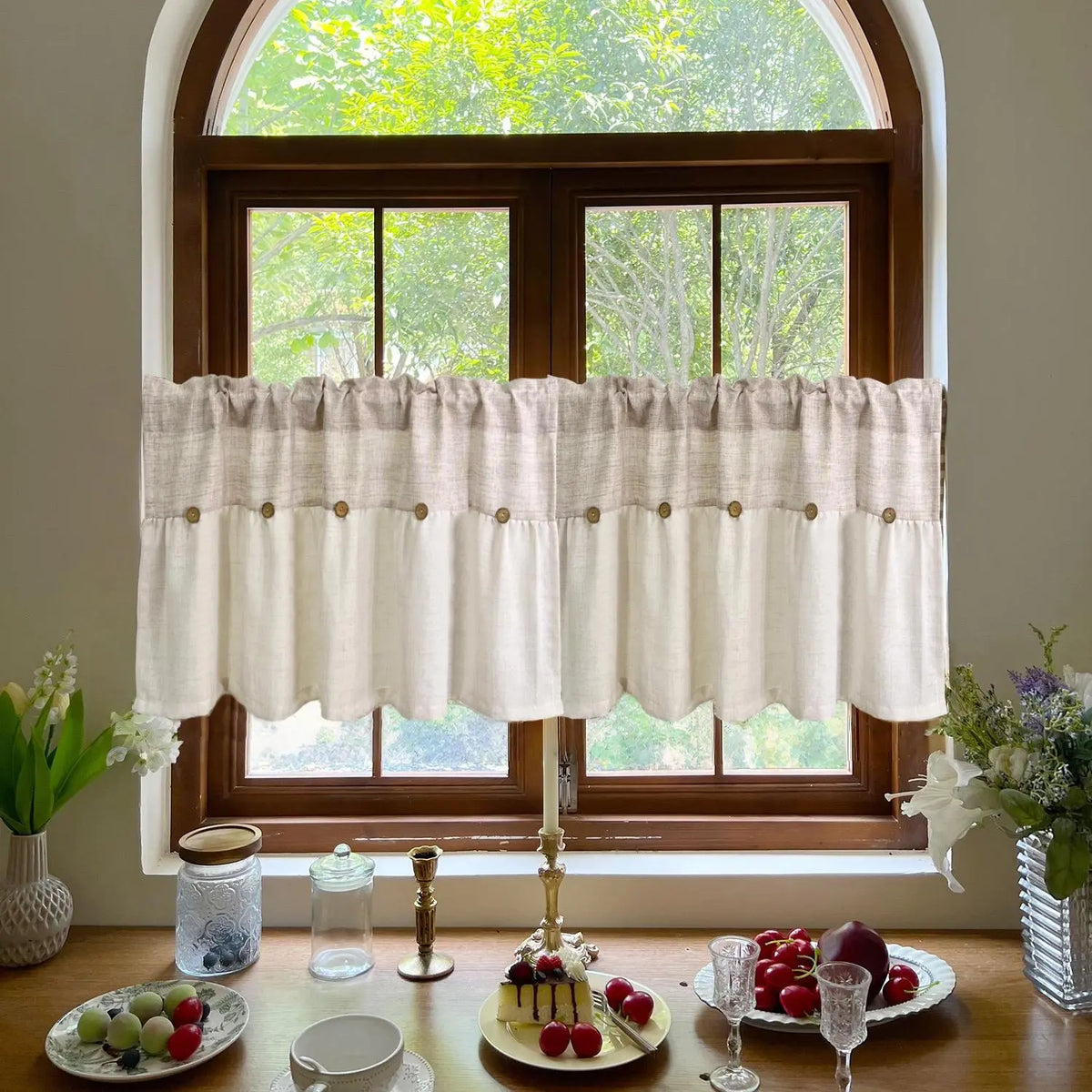 Rustic Vintage Linen Button Valance