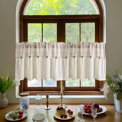 Rustic Vintage Linen Button Valance