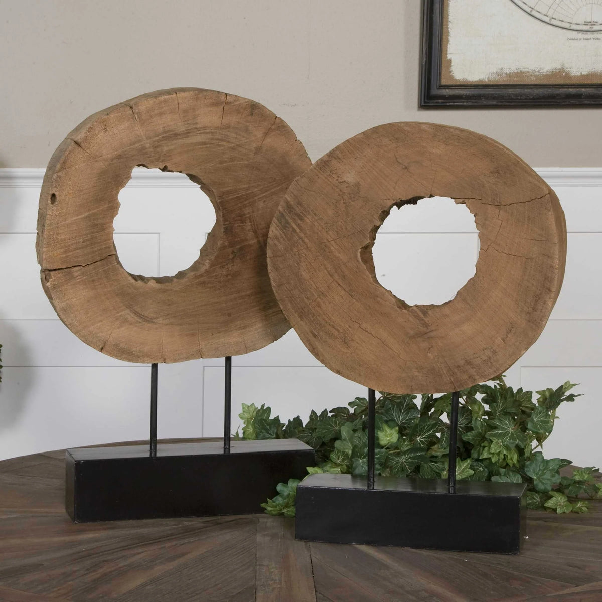 Mango Wood Sculptures, Set of 2