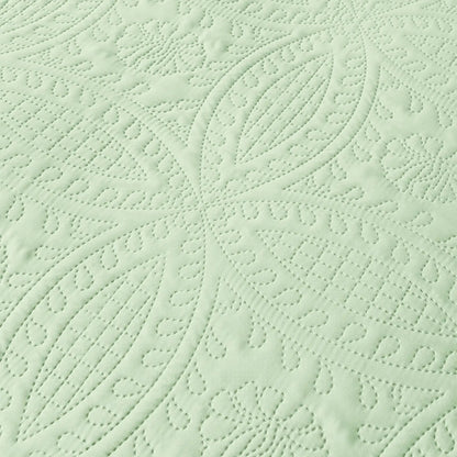 3-Piece Microfiber Bedding Set - Queen Size Light Green Ultrasonic Quilted Bedspread Coverlet, Soft Bedspreads with Coin Patchwork