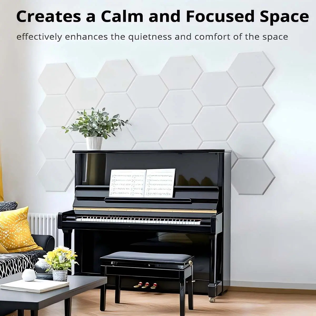 Hexagon Acoustic Panels - 12 Self-Adhesive Soundproof Tiles for Superior Soundproofing and Style
