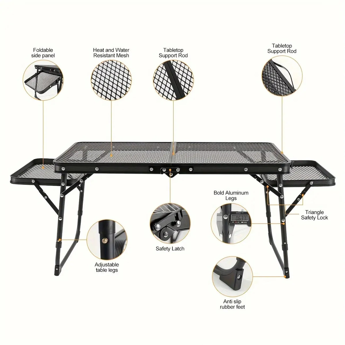 Miaoli Folding Mesh Table | Height-Adjustable, Single or Dual-Wing | Two Sizes