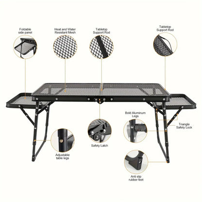 Miaoli Folding Mesh Table | Height-Adjustable, Single or Dual-Wing | Two Sizes