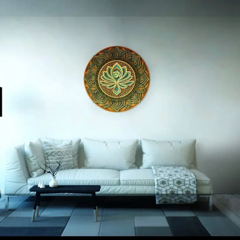 Large Lotus Flower Mandala Wood Wall Art - 22x22 inches, 9 Layers of Serenity