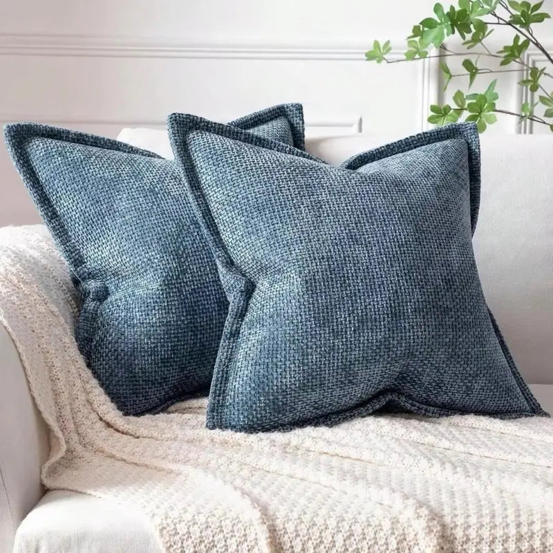 Chenille Decorative Cushion Covers - Set of 2 in Modern Farmhouse Style, Featuring Hidden Zipper and Soft Textured Fabric for Living Room