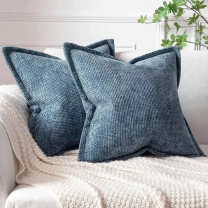 Chenille Decorative Cushion Covers - Set of 2 in Modern Farmhouse Style, Featuring Hidden Zipper and Soft Textured Fabric for Living Room